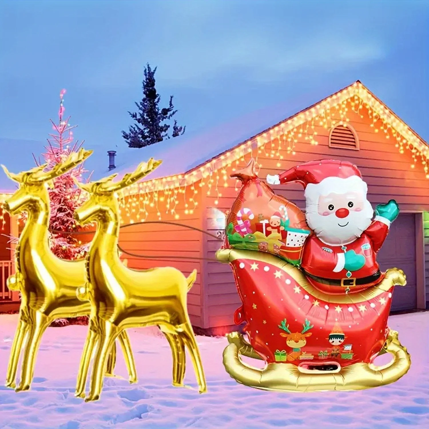 3pcs Santa Claus Sled Gold Deer Aluminum Film Balloon Set Christmas Theme Home Shopping Mall Decoration Christmas Balloons Gift