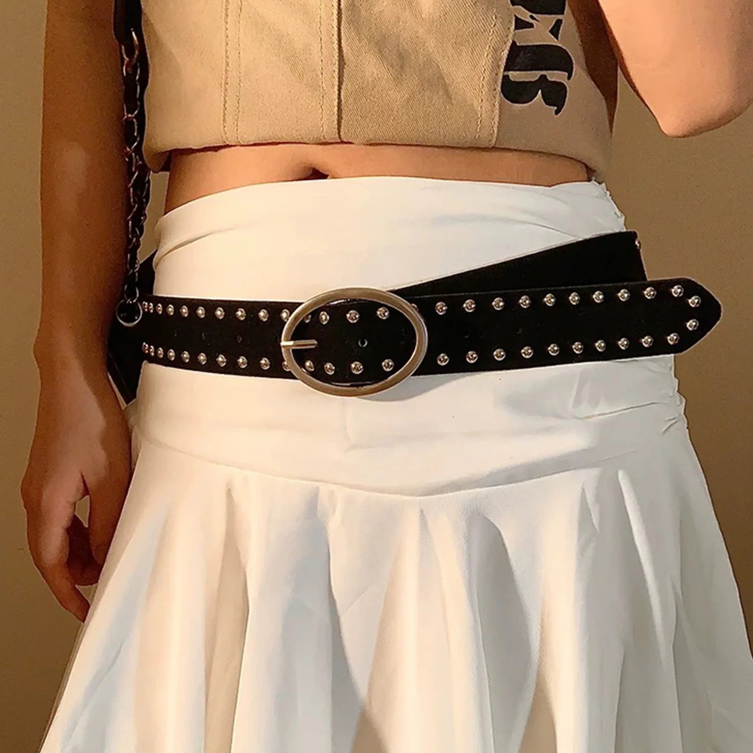

Богемный ремень с заклепками, женский новый высококачественный дизайн с платьем, регулируемый винтажный металлический ремень для девочек, Y2K, поясная цепочка с заклепками
