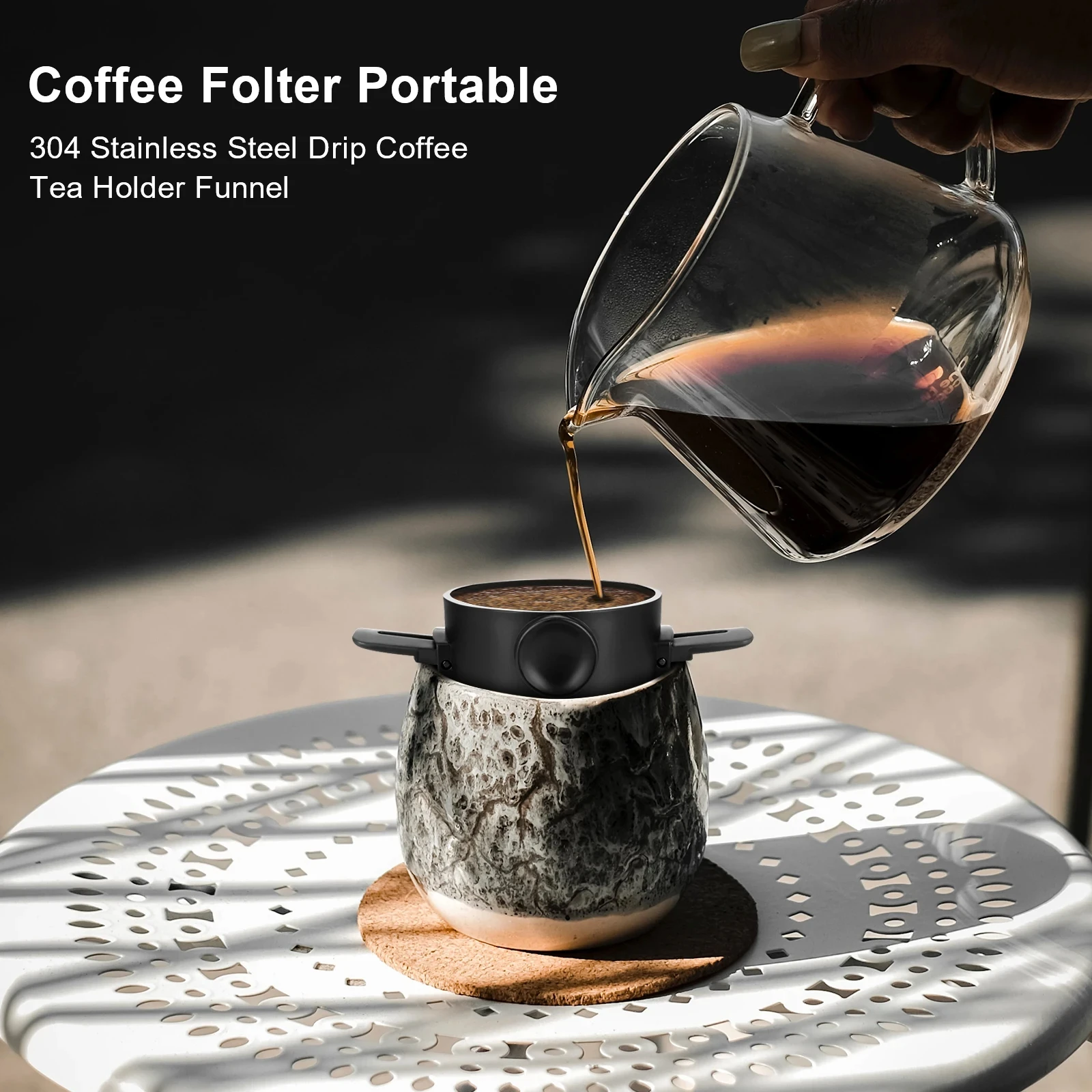 Foldable Coffee Filter Stainless Steel Easy Clean Reusable Coffee Funnel Paperless Pour Over Holder Portable Coffee Dripper