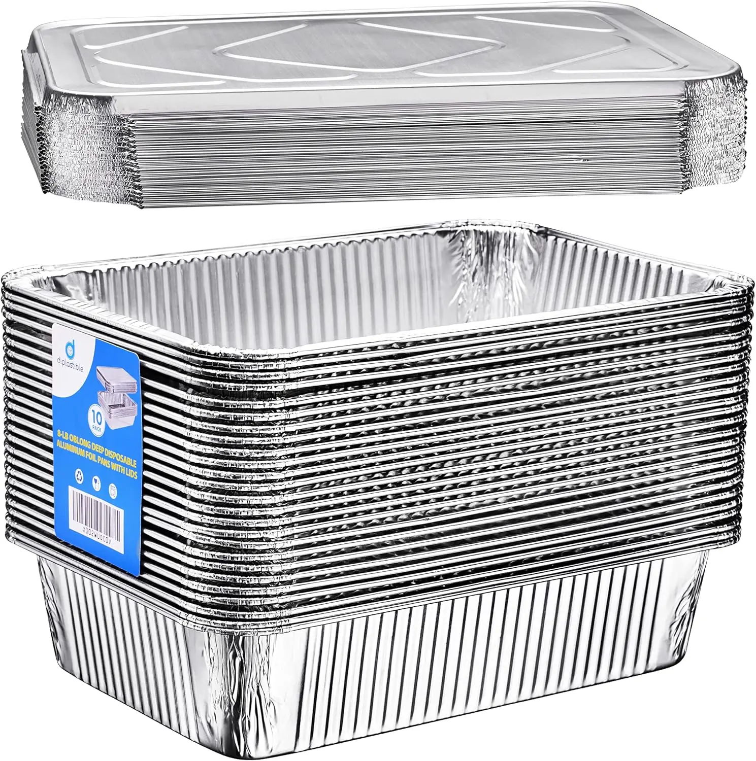 

11x7 Disposable Aluminum Pans with Covers - 10 Pack - Pan with Foil Lids Perfect for Baking Cooking Food and Storage Con