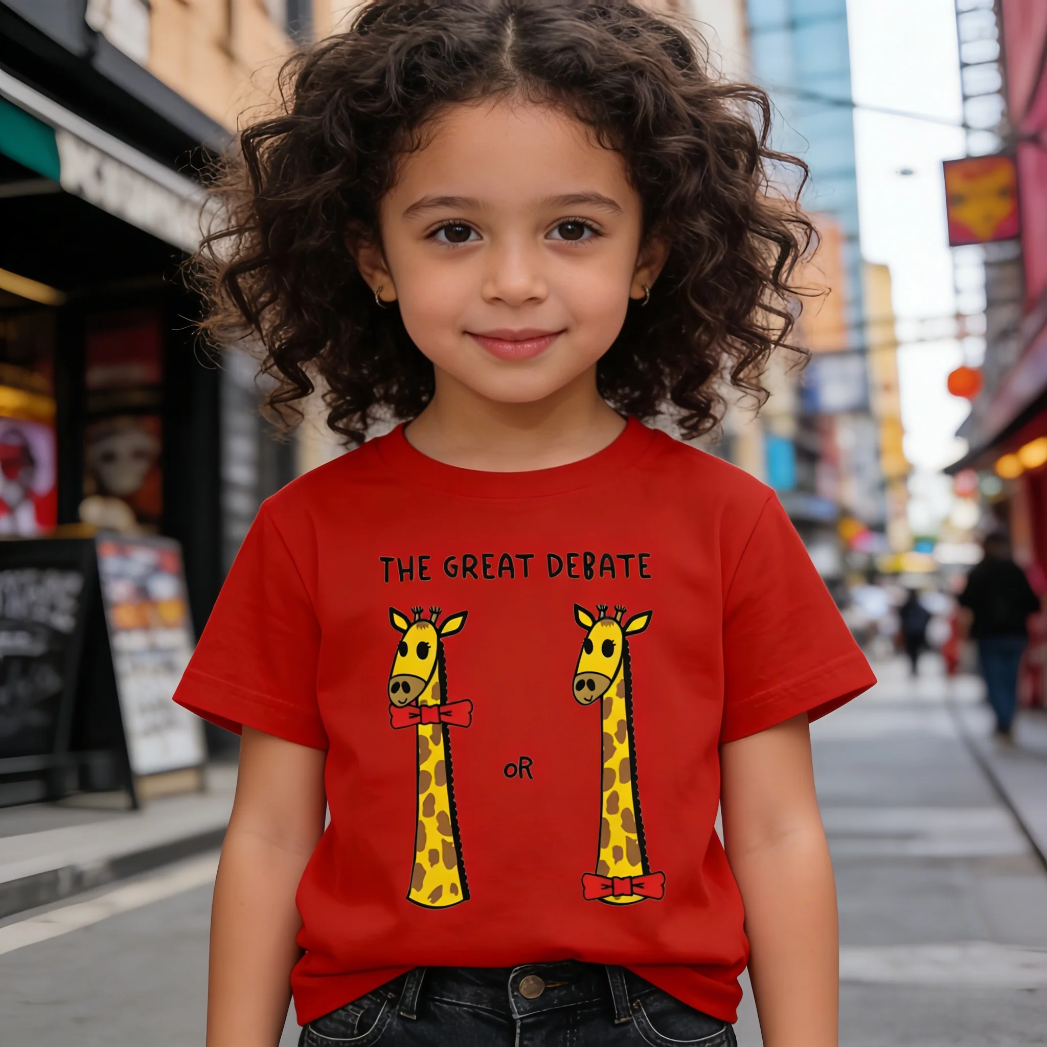 Giraffe Bow Tie Print Loose Kids Short Sleeve T-Shirt Cotton Soft Machine Washable for Outdoor Sports Daily Play