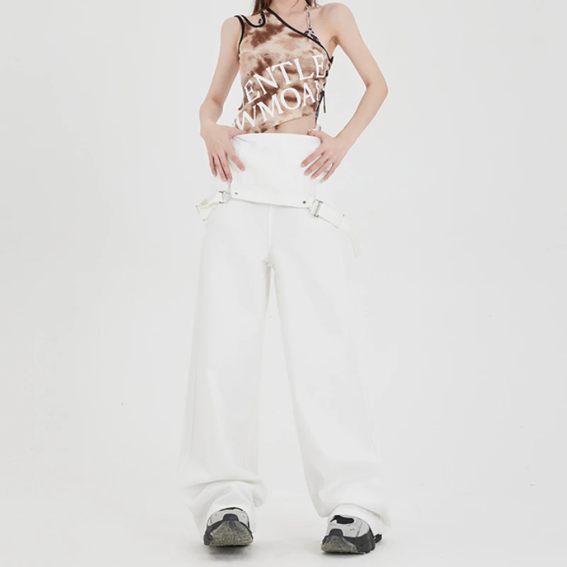 White broad-legged overalls n-style retro new style design feeling small crowd with loose bf wind one-piece pants