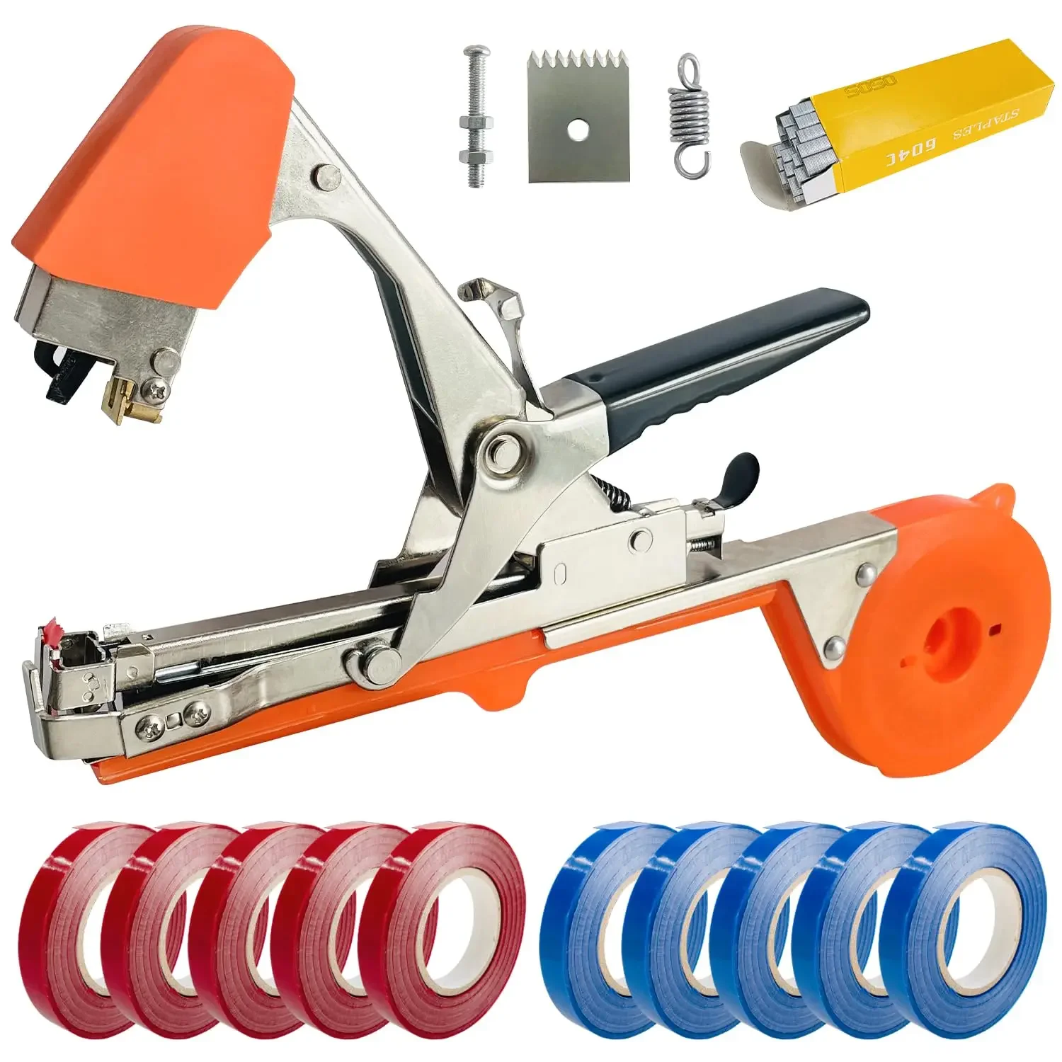 Plant Tying Machine Taper Tool Branch Hand Tying with 10000pcs Staples 6 Rolls Plant Tapes for Grapes Raspberries Tomatoes