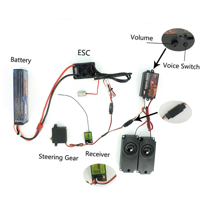 Parti di automobili RC Altoparlanti Simulatore del suono del motore di 2 generazione Gruppo 10 effetti Acceleratore Collegamento Simulatore del