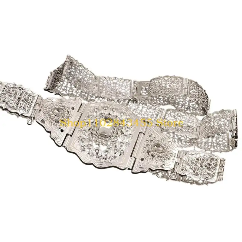 49MC Openwork Metal Waist Belt with Linked Construction and Centerpiece for Evening Gowns, Formal Styling, and Stage Wear