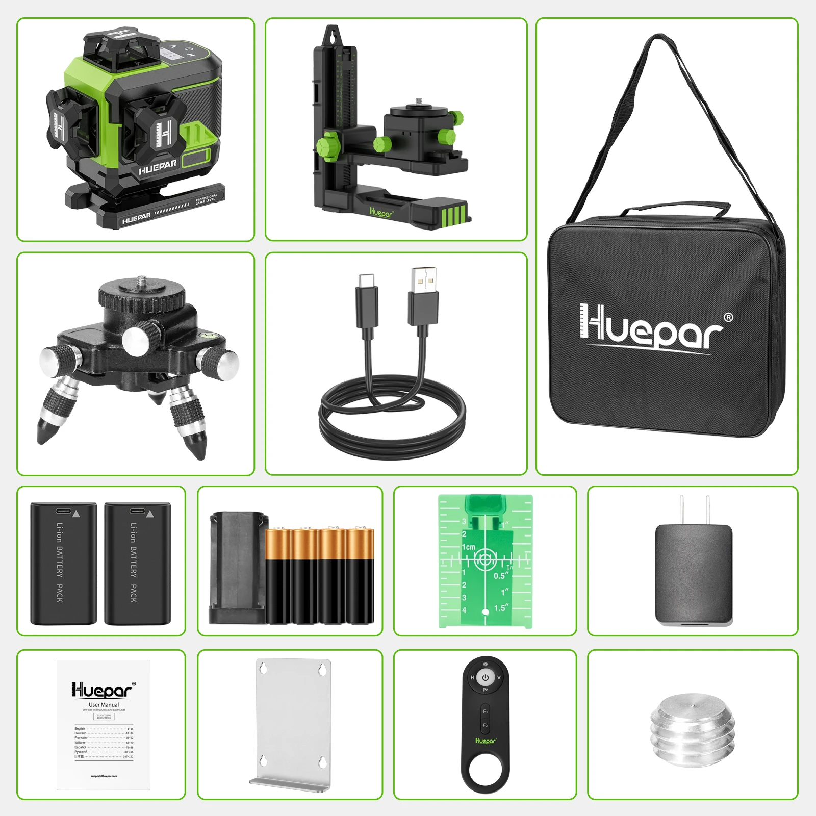 Imagem -06 - Nível Laser Auto-nivelamento com Tela Lcd Bluetooth Controle Remoto 2x Bateria 16 Linhas 4x360 ° Linha Cruzada Z04cg Huepar4d