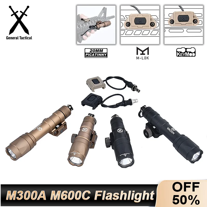 

WADSN Airsoft Tactical SF M600 M300 Weapon Flashlight M600C M300A White LED Light With Modbutton Pressure Switch MLOK KEYMOD