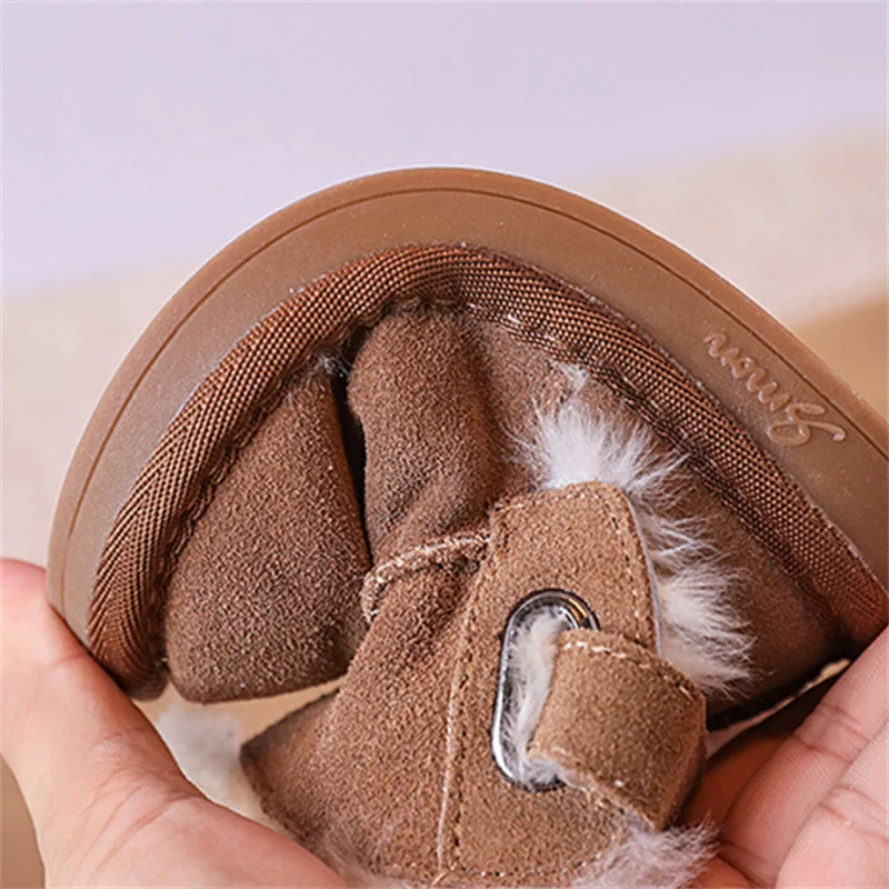 2023 New Winter Baby Boots Genuine leather Warm Plush Little Boys Shoes Non-slip Fashion Toddler Girls Snow Boots