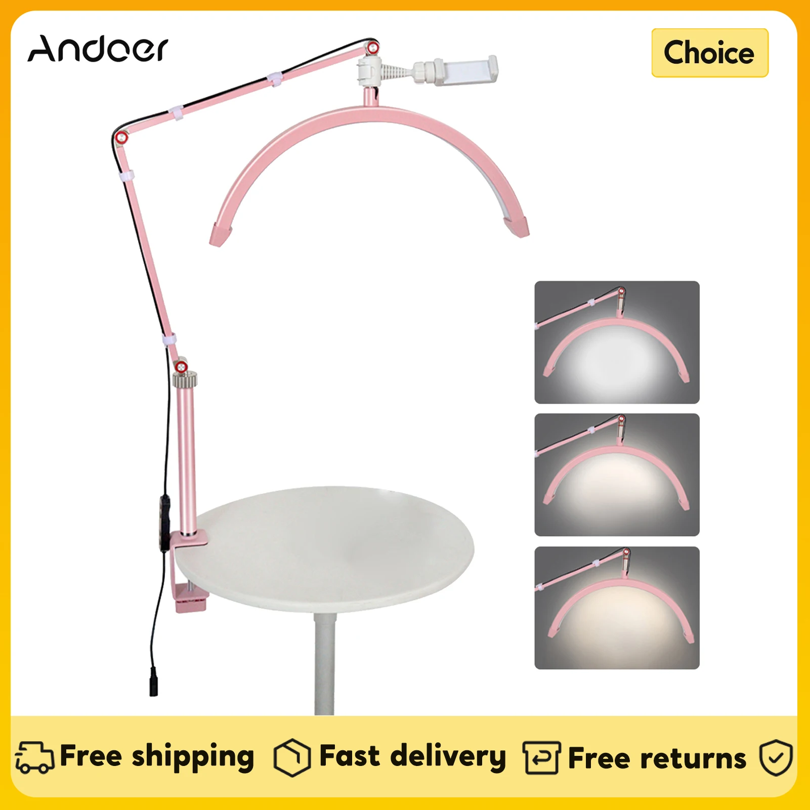 

Настольный телефон Andoer с регулируемой яркостью 3000K-6000K, настольное крепление с C-образным зажимом для макияжа