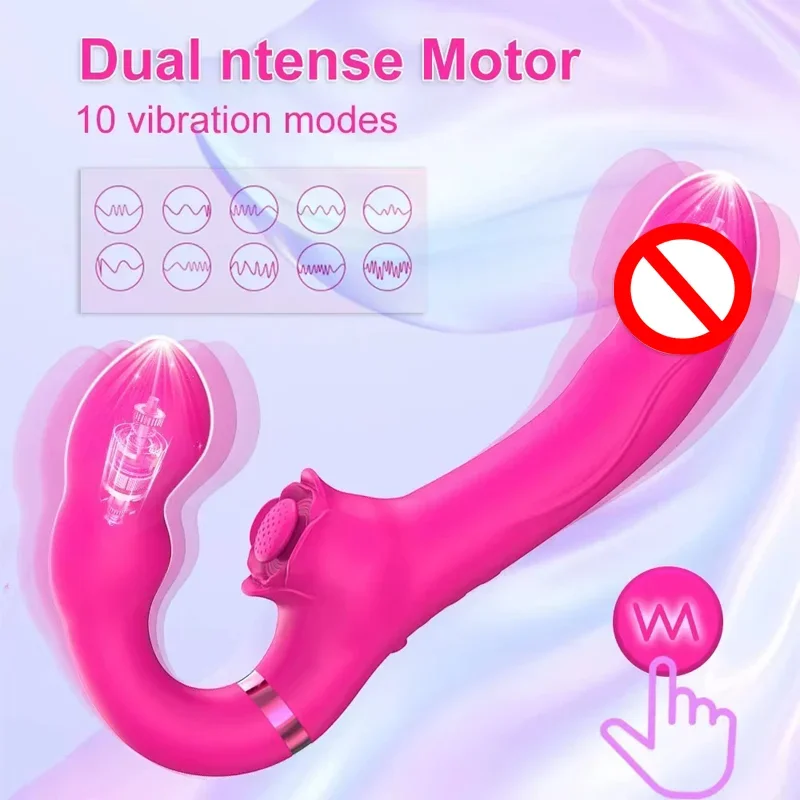 Strapless Strap-On G-Spot Dildo Vibrator 10 Modes Realistic Double-Ended Vibrating Butt Plug Sex Toys for Women Lesbians Couples