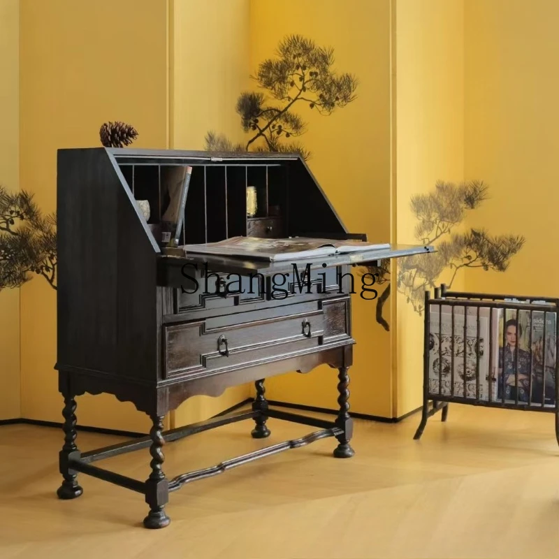 

SM Rural Solid Wood Entrance Cabinet Flip Bookcase Dresser Integrated Storage Storage Bedside Table