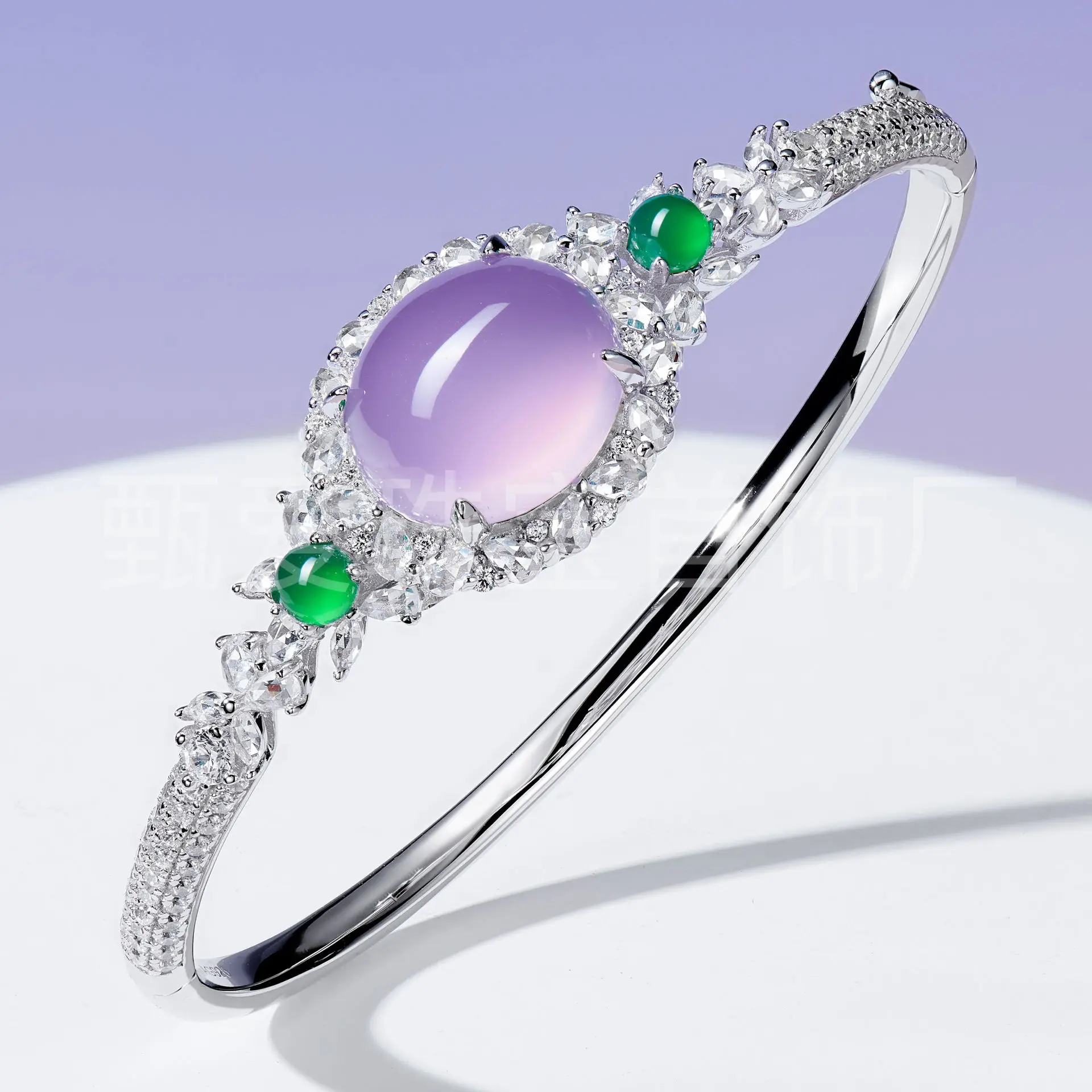 Summer New Product 925 Silver Double Green Luxury Inlaid Purple Chalcedony Bracelet New Chinese Mid-to-high-end High-ice Jade Br