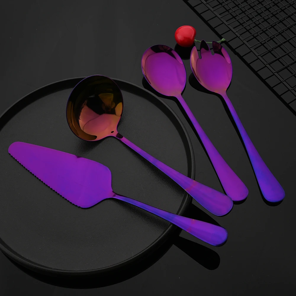 Purple Stainless Steel Dinnerware Set Soup Spoon Colander Spoon Service Spoon Salad Fork Cake Spatula Set Baking Accessories