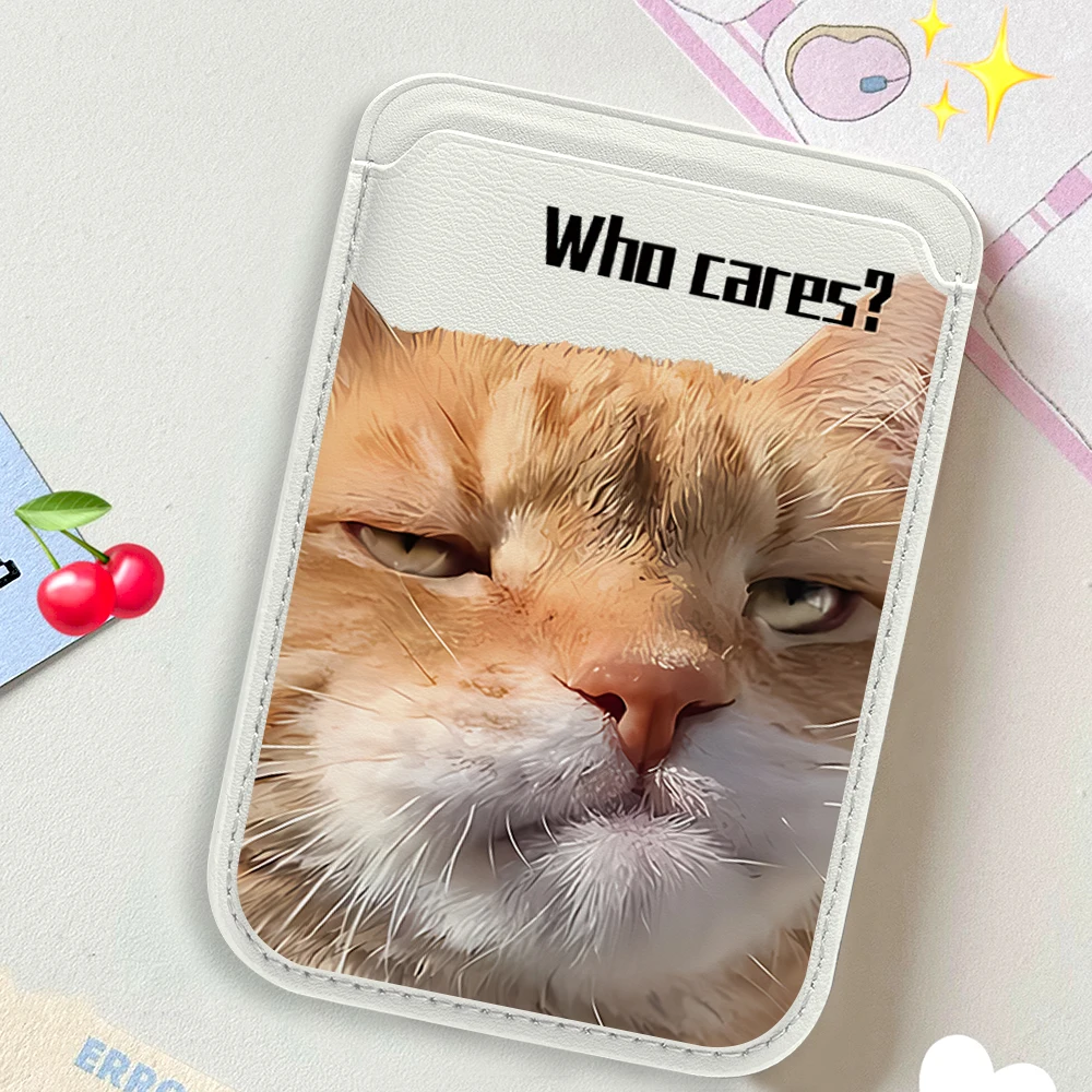 Ginger cat Funny INS Phone Card Bag Holder For Magsafe Magnetic Slim Wallet Back Pocket For iPhone 17 16 Pro For Samsung Case
