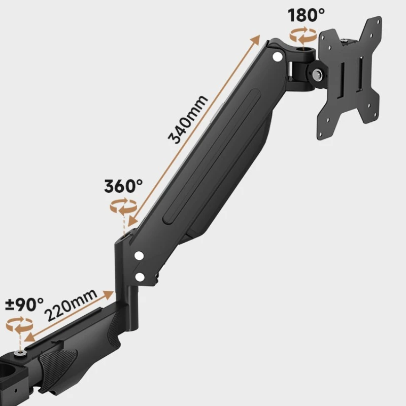 Floor Monitor Stand Pneumatic Lift SPCC Steel 17-32" 360° Rotation 10KG Load Sturdy Mobile Workstation with Keyboard Tray