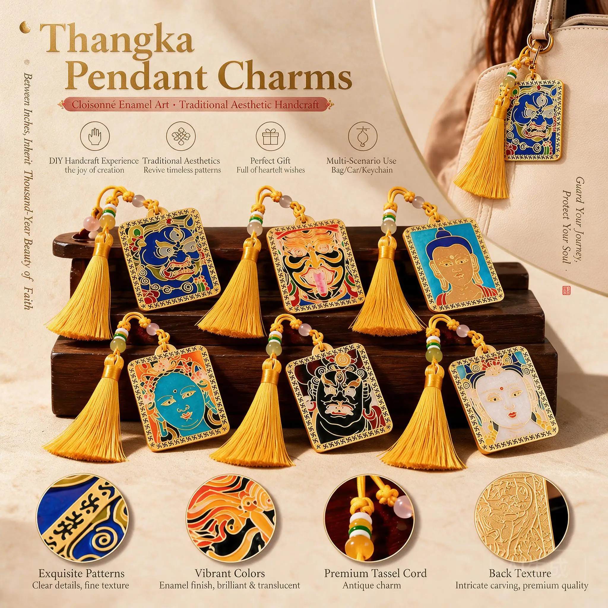 Diy No Filigree Enamel Thangka Pendant Kit Traditional Tibetan Handmade Craft For Keychain Car Hanging Decor Team Group Activity