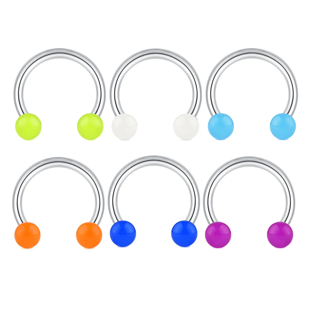 6Pcs 16G Glow in Dark Septum Piercing Horseshoe Nose Rings Acrylic Stainless Lip Rings Tragus Cartilage Earrings Helix Jewelry