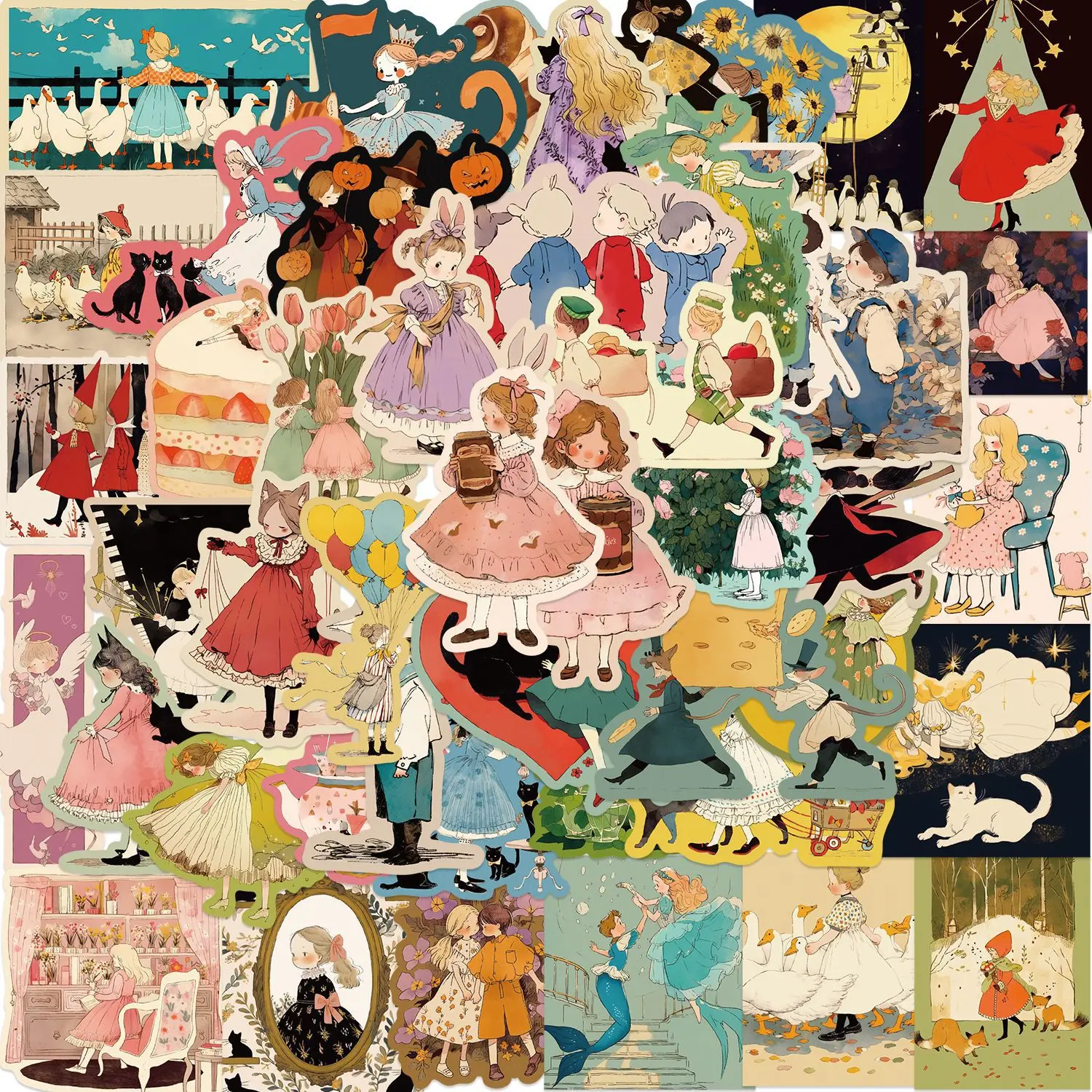 

50 шт. винтажные сказочные наклейки для девочек, эстетические наклейки «сделай сам», водонепроницаемые наклейки для ноутбука, багажа, бутылки с водой