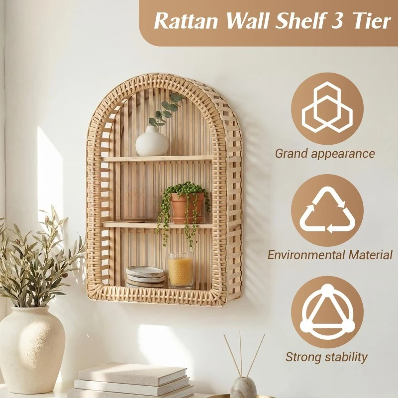 Bamboo rattan rack, living room wall display multi-layer storage rack, homestay decoration background wall