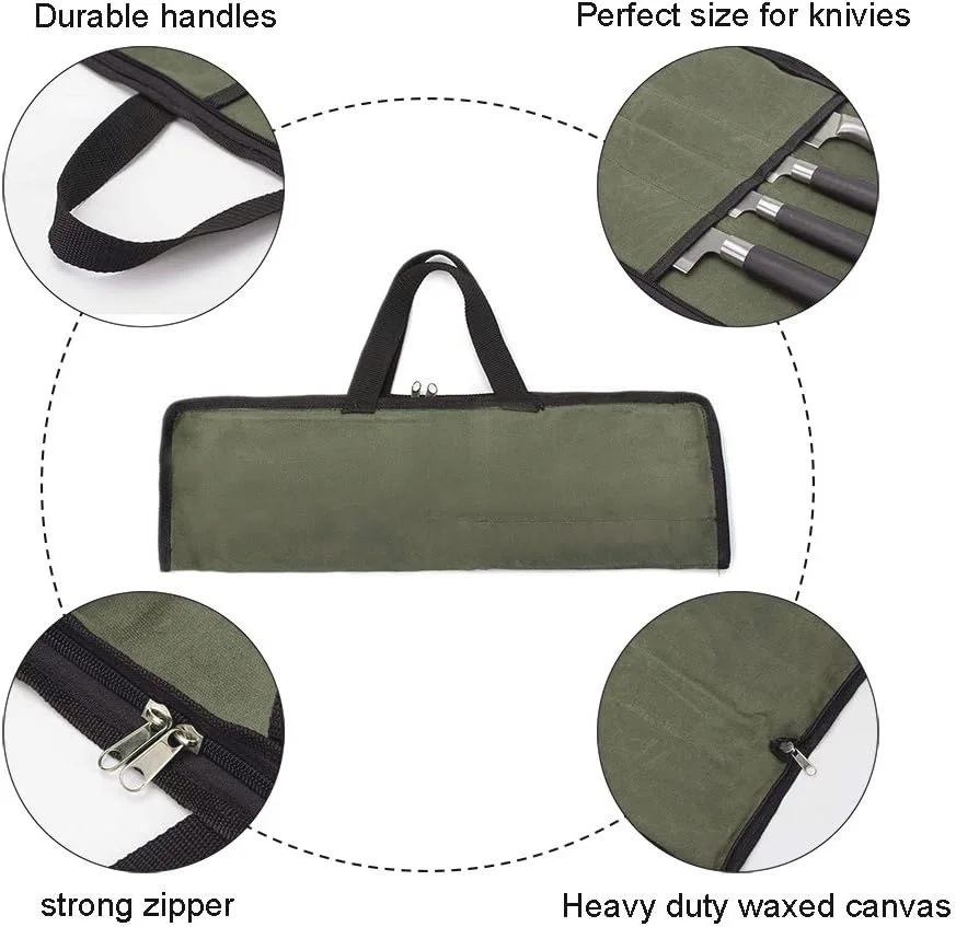 Professional Chef Knife Storage Pouch 4 Slot Portable Kitchen Knife Roll Bag with Cleaver Carry Case for Pocket Tools