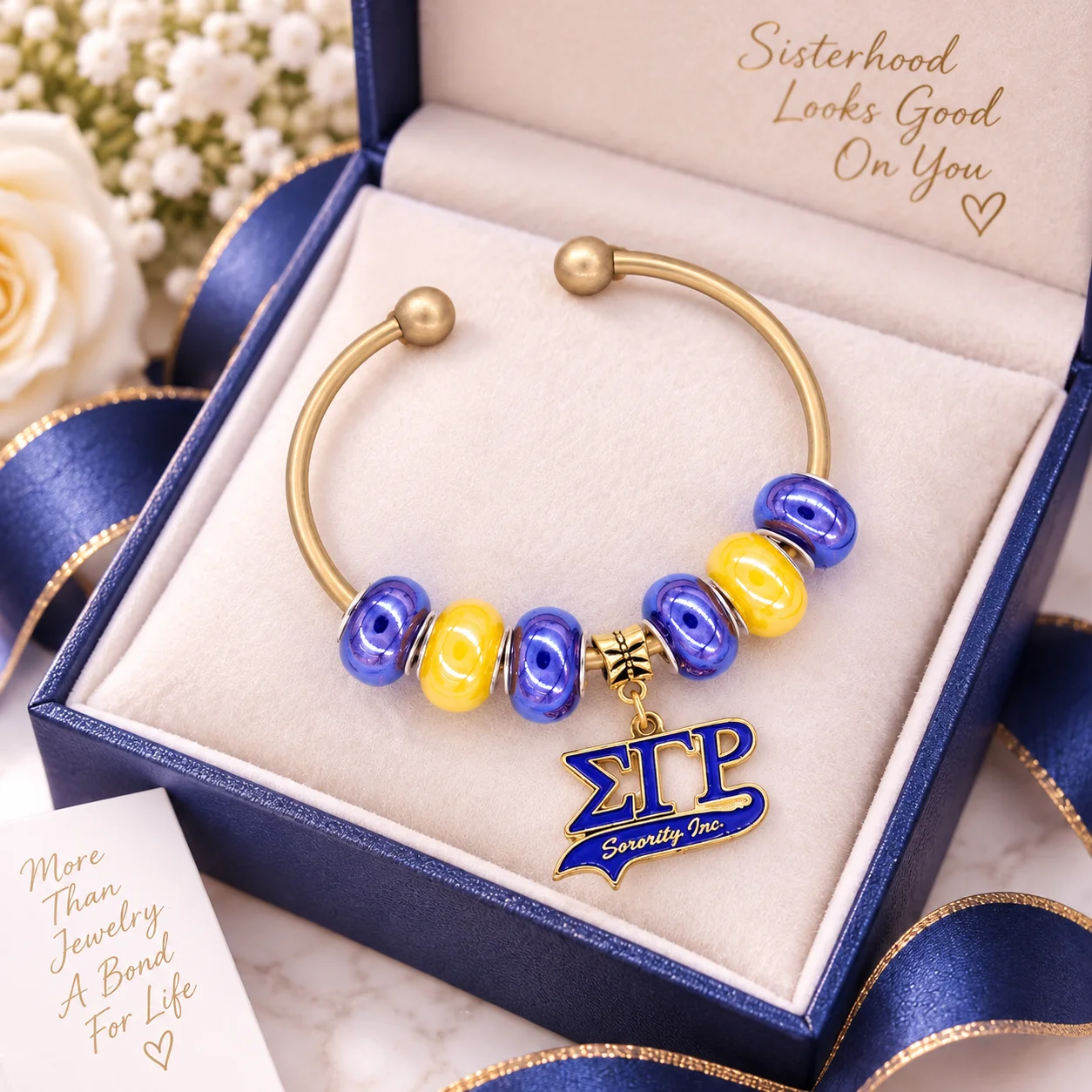 Big Hole Beaded Blue Yellow Sorority Greek Letter Sigma Gamma Rho Bangles Soror 1922 Bracelet for Members Jewelry Gifts
