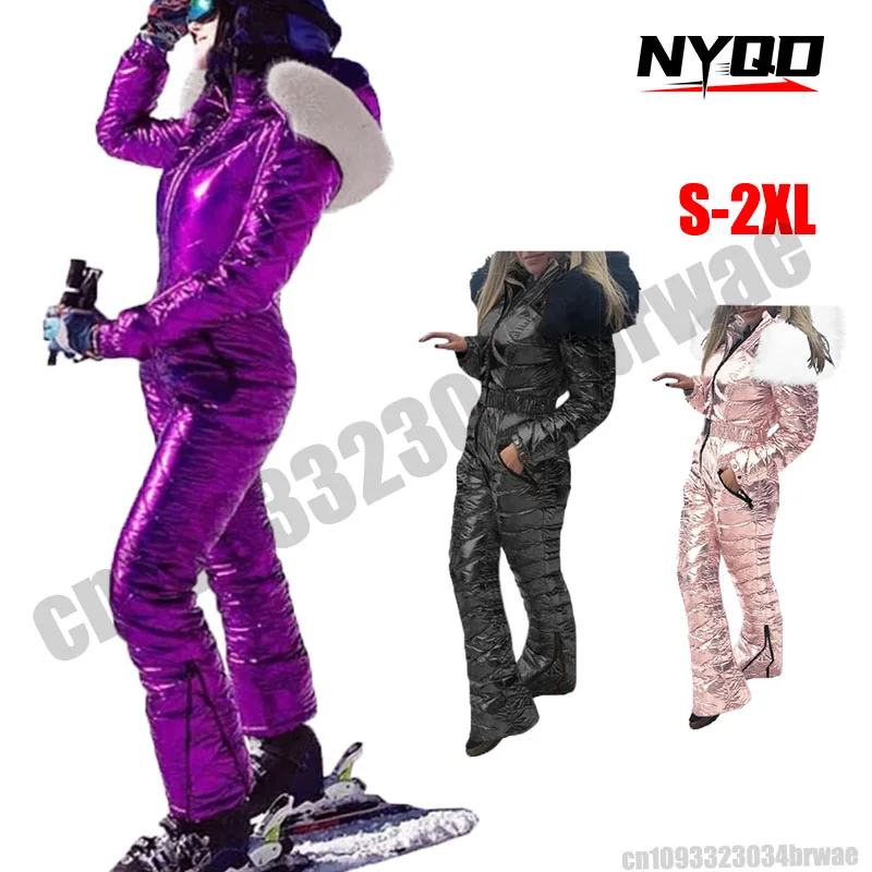 

Winter Women's Cold Protection Clothing Riding Windshield Overall Jumpsuit Sports Hooded Cotton Suit Warm One-piece Ski Suit