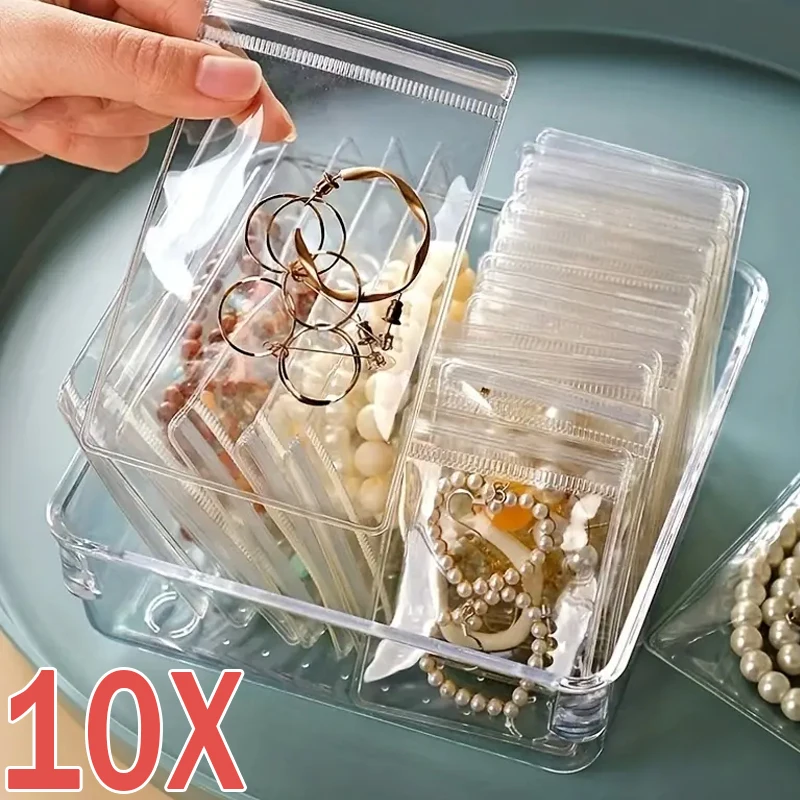 10pcs Transparent PVC Jewelry Organizer Package Bags 10 Size Clear Anti-Oxidation Bag Earring Necklace Storage Sealing Pouch