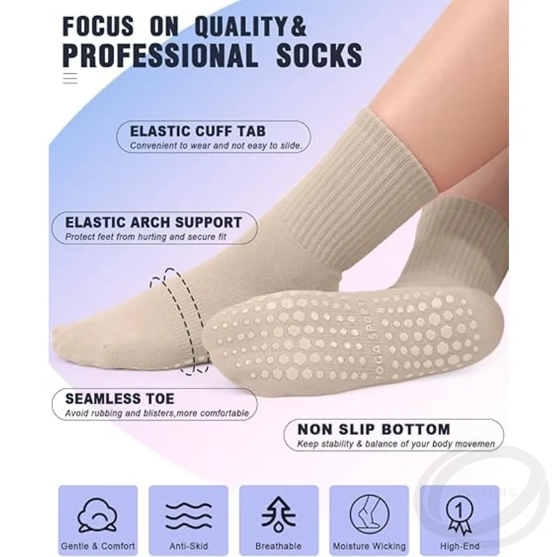 جوارب بيلاتيس غير قابلة للانزلاق مع مقابض للنساء نعل متوسط بلون سادة مضاد للانزلاق قبضة اليوغا بيلاتيس جوارب باليه 4 أزواج