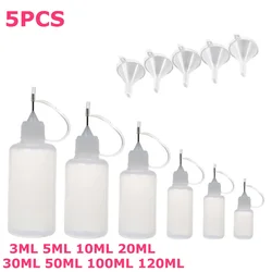 5PCS X 5ML-120ML 플라스틱 빈 짜기 Dropper 병 강철 바늘 팁 + 미니 깔때기가있는 접착제 용기