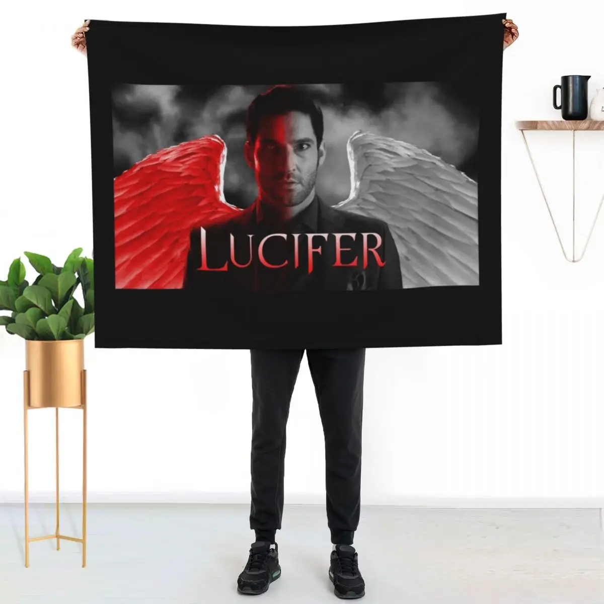 Lucifer Half Devil Face Throw Blanket Stuffeds Shaggy Plaid Soft Big Single Hair Blankets