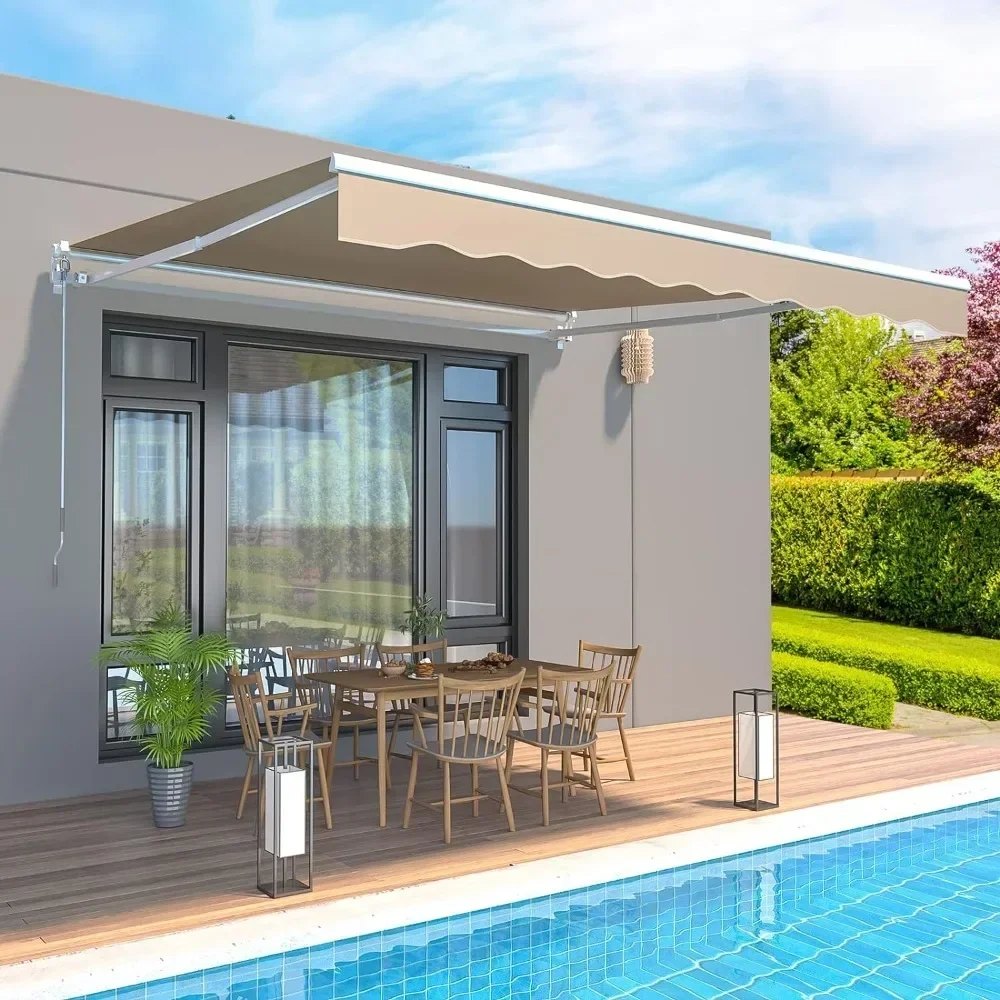 

'Patio Canopy Outdoor, Manual Retractable Awning Sun Shade 10'×8' with Manual Crank Handle, Wall Mounting Canopy Tent