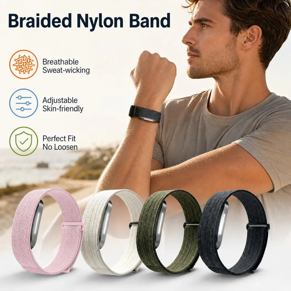 For Hume Band 2.0 Braided Nylon Strap Breathable Sweat-Wicking Adjustable Replacement Wristband Bracelet