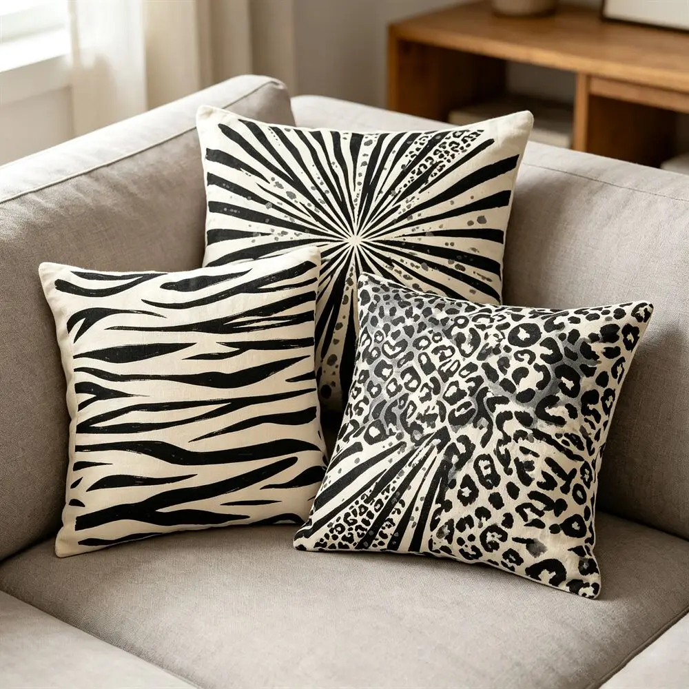 Black White Animal Print Cushion Cover 45x45cm Zebra Leopard Geometric Pattern Throw Pillow Case for Sofa Living Room Home Decor
