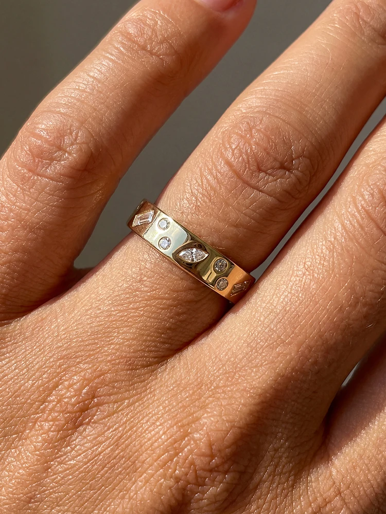 925 Sterling Silber Mode Goldene Geometrische Muster Zirkon Ring für Frauen Verlobung Hochzeit Luxus Hochwertiger Edel-Schmuck – Detail 5