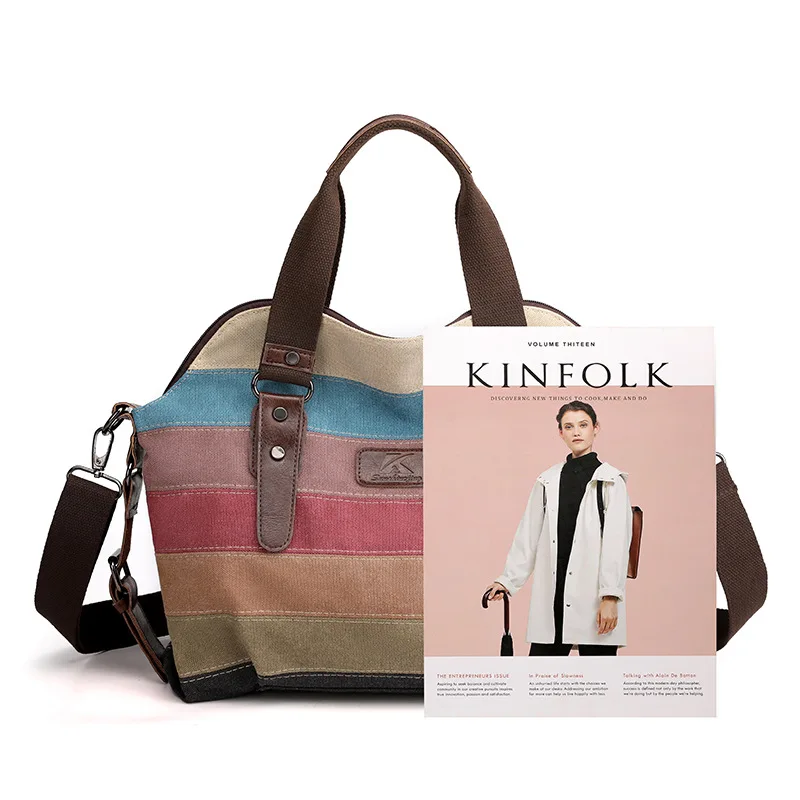 Canvas Casual Retro Fashion Art School Crossbody Met Één Schouder En Grote Capaciteit Damestas Met Contrast Kleuren Stikzakken