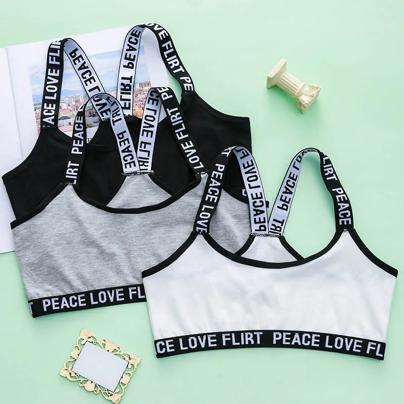 Adolescent Girls Underwear Letter Shoulder Strap Sports Underwear Lightweight Breathable Cotton Soft Comfortable Vest Underwear