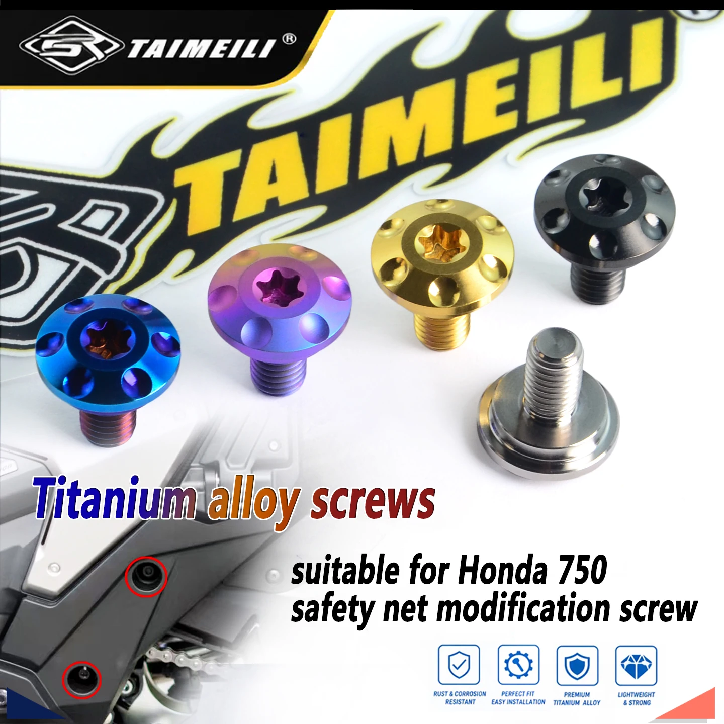 TAIMEILI Titanium Alloy Motorcycle Mod Screw Compatible Honda 750 Safety Net Shell Repair Replacement Bolt 1/2/4/8/10pcs