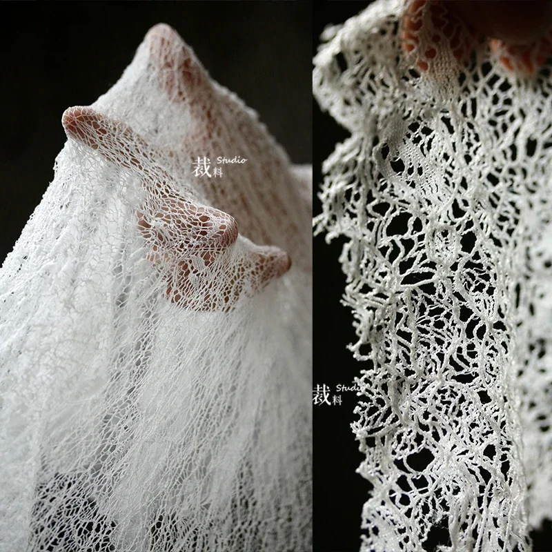 1 Meter Hollow See-through Three-dimensional Lace Texture Super Soft White Fabric Designer Fabric