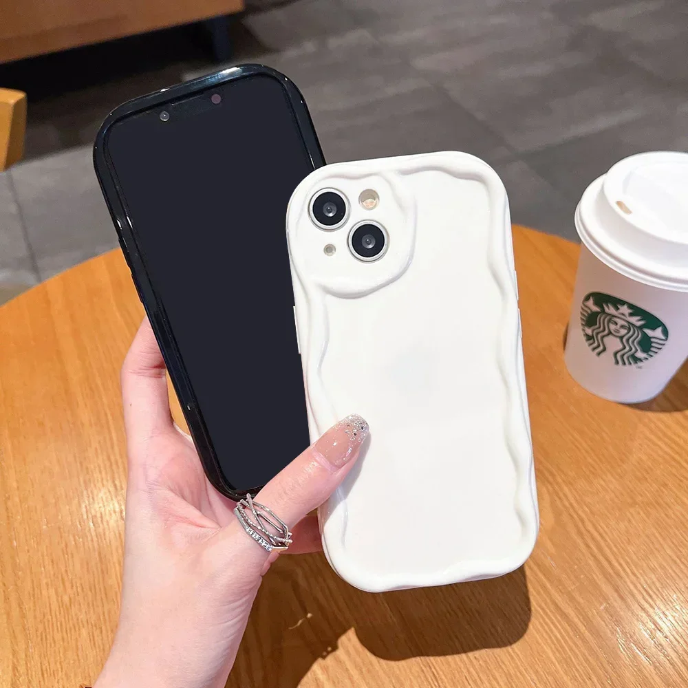 Funda de teléfono con parachoques de onda rizada ovalada transparente para iPhone 16 15 14 13 12 11 Pro Max XR X XS SE 7 8 15 Plus Fundas cubierta de silicona suave