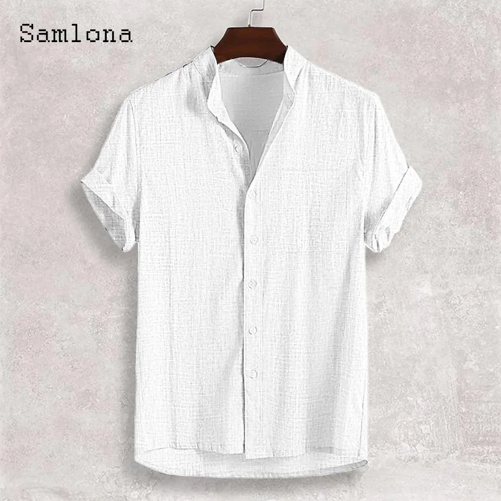 الرجال قصيرة الأكمام مجلس قميص الملابس 2025 جديد الصيف ياقة بلوزة الصلبة الأخضر الكتان حجم كبير قمصان رجالي عادية الشاطئ