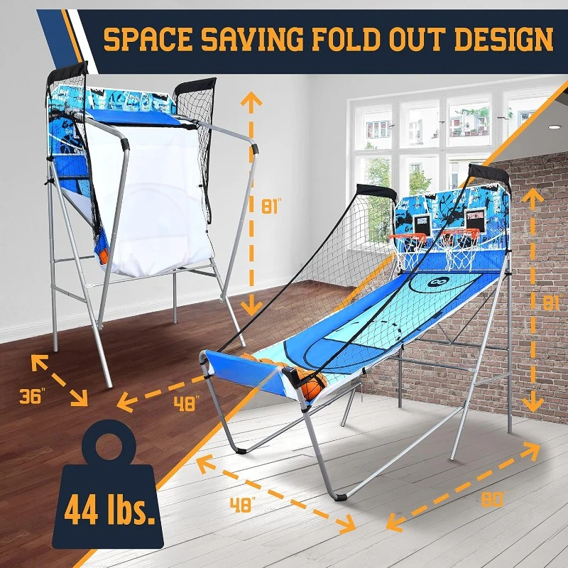 Basketball Game Indoor Shootout, Heavy Duty Foldable Dual Hoop with Electronic Shot Scoreboard Play Timer