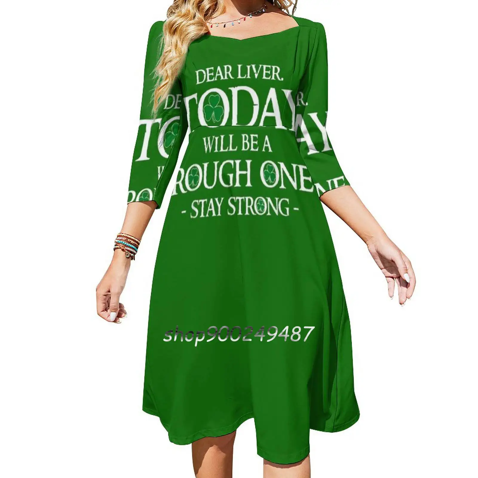 Dear Liver Today Will Be A Rough One St Patricks Drinking Square Neck Dress Sweet Summer Dress Women Elegant Halter Print Dress