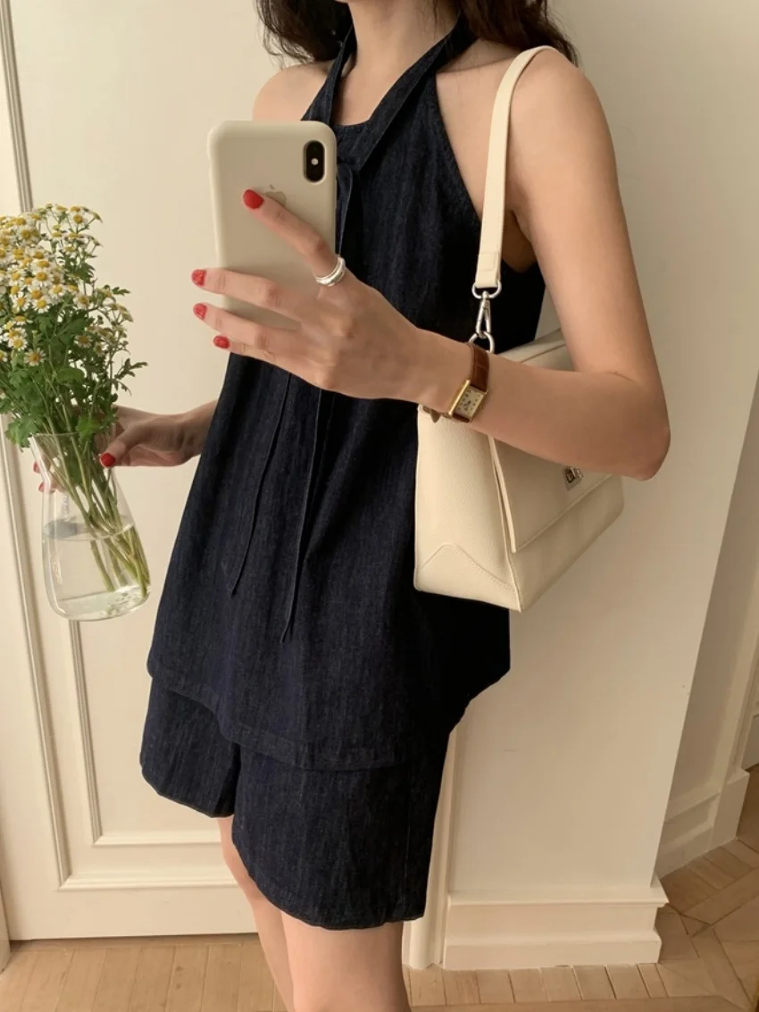 Alien Kitty Solid Holiday Women Suits Halter Loose New Blouses Summer Daily Sexy OL Chic Casual High Street Wide Leg Shorts