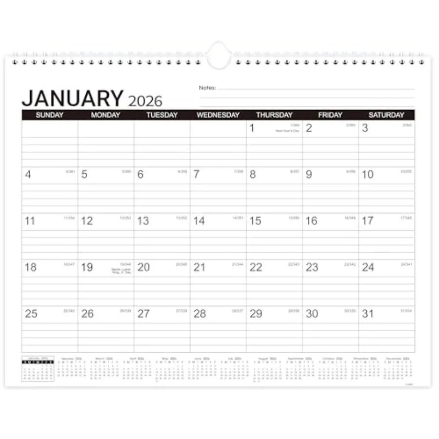 

2026 Wall Calendar - Desk/Wall Calendar 2026 Jan.2026 - Dec.2026 11-1/2"x14.68" Ruled Blocks Spiral Bound Monthly Calendar