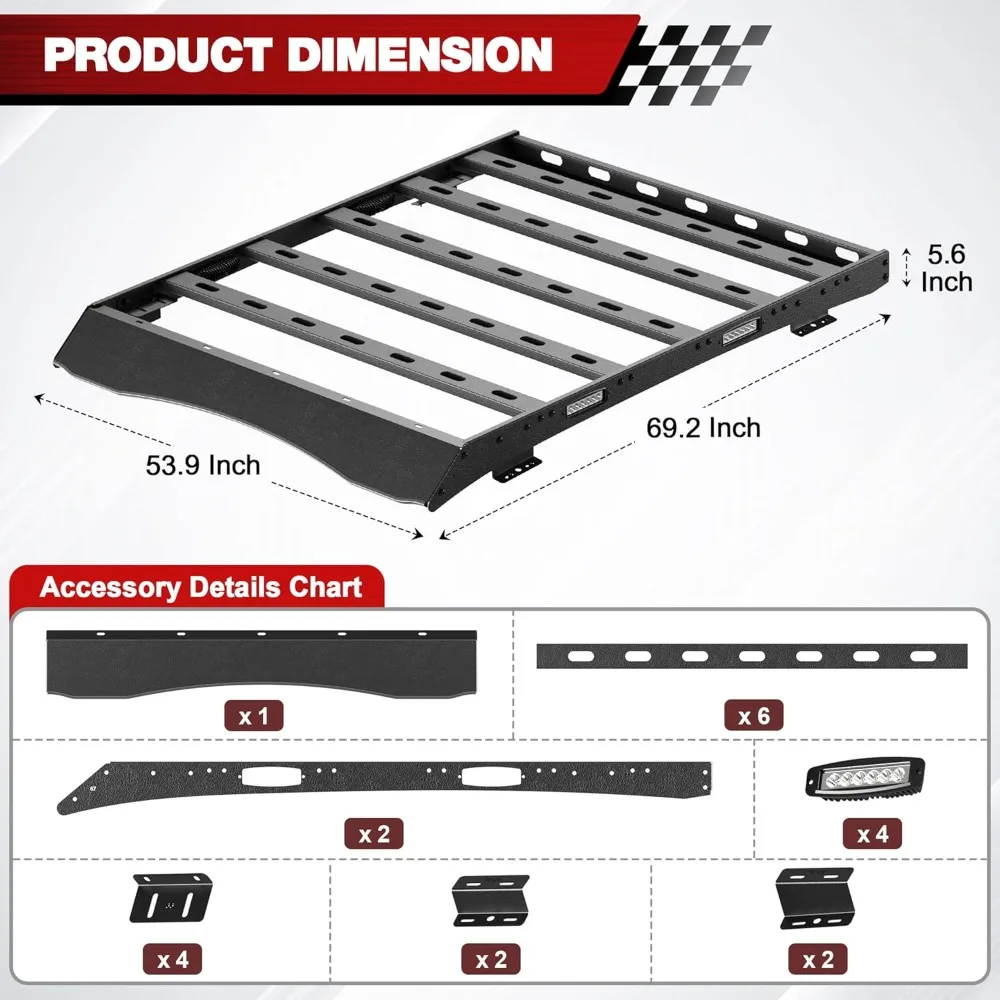 سلة حامل البضائع على السطح شديدة التحمل لموديلات F250 وF350 وF450 2023-2025 - حامل تخزين الأمتعة على الطرق الوعرة مع طاقة