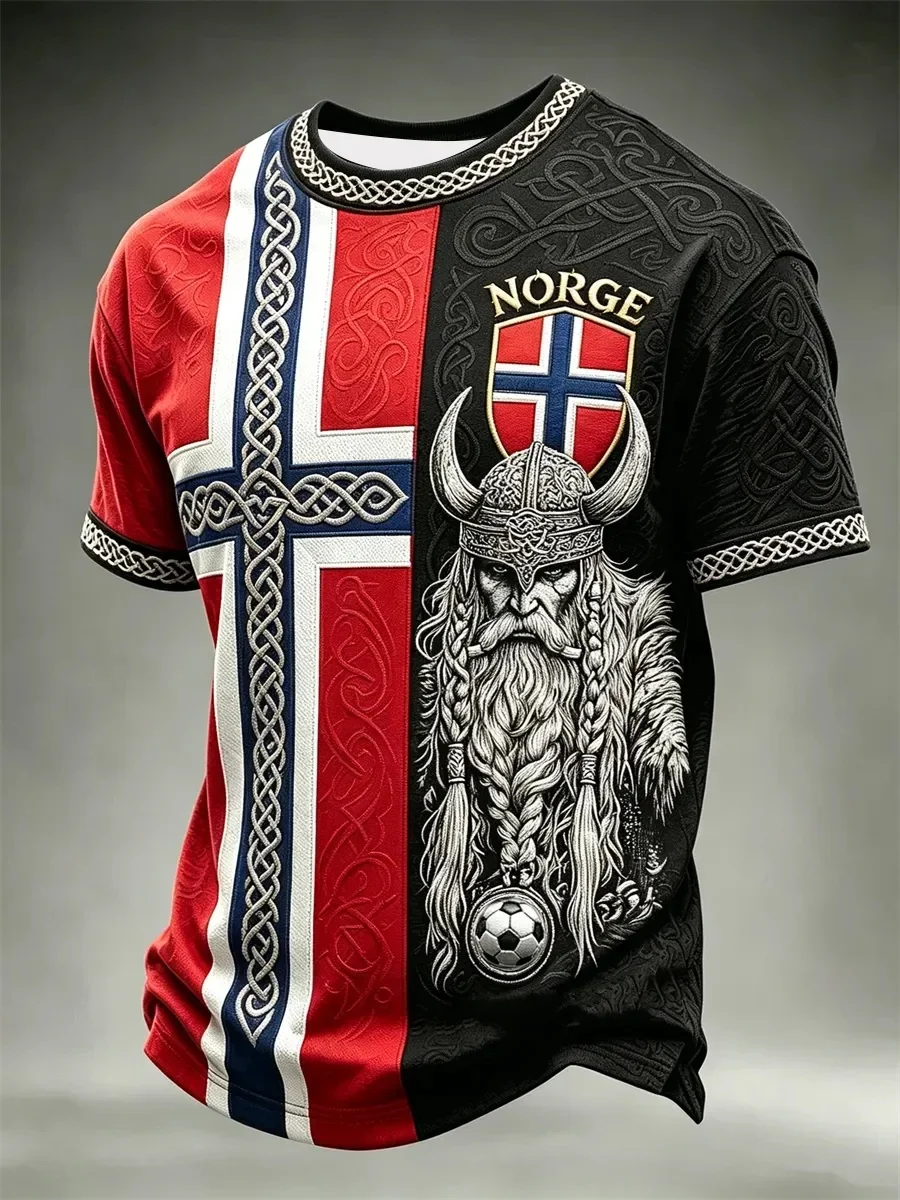 Camiseta de Fútbol Vikinga de Noruega para Hombre, Verano 2026, Camiseta Gráfica con Bandera Noruega y Cruz, Manga Corta, Estilo Casual, Deportivo, Y2k