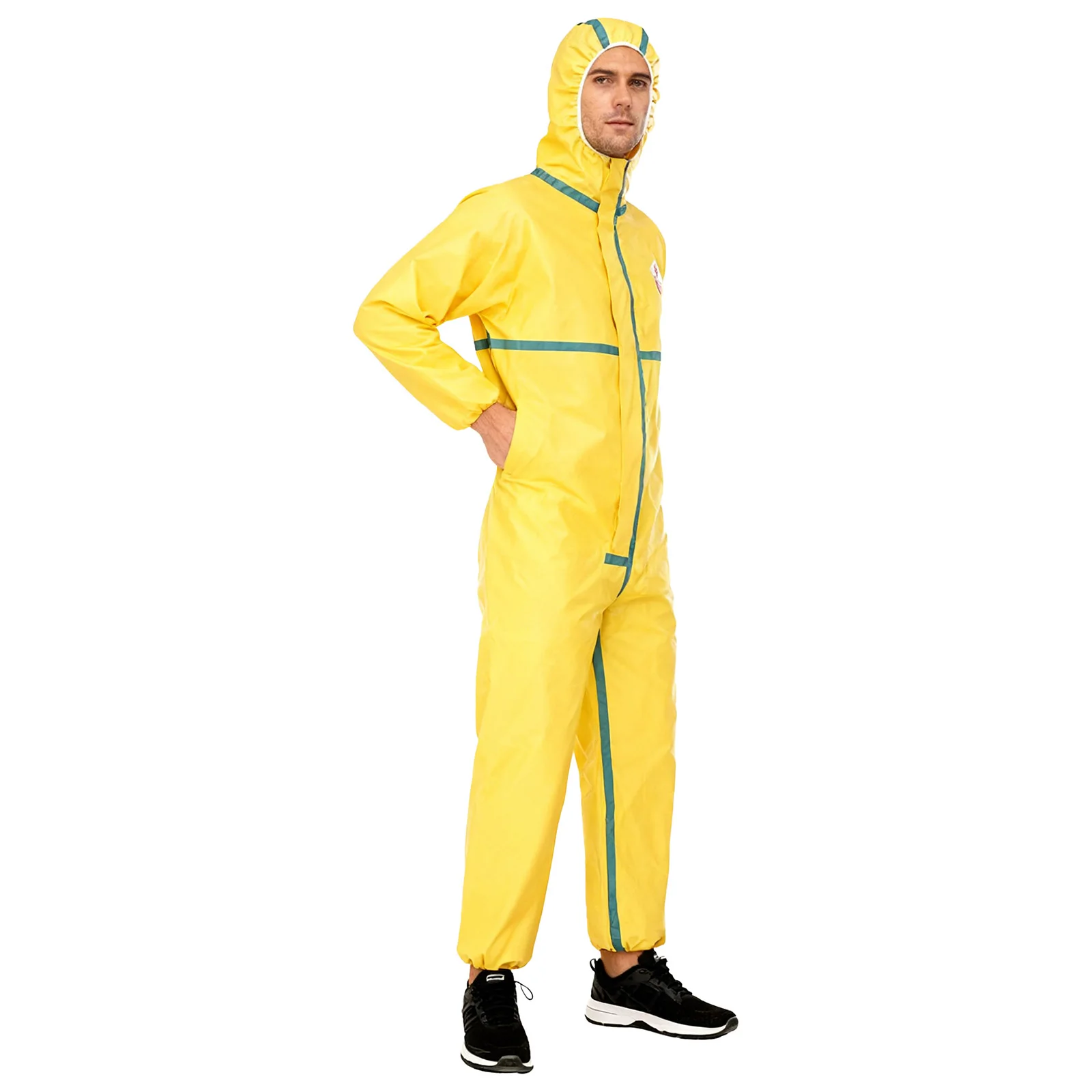 Adult Unisex Protective Hazmat Suit Waterproof Wear Resistant Hooded Coveralls Work Overalls for Lab Transport Spraying Paint