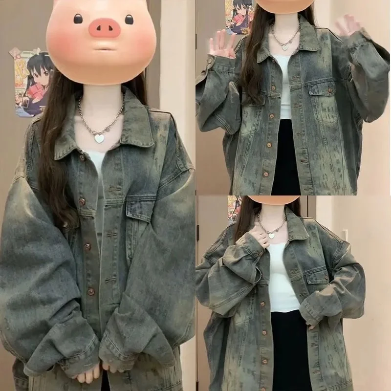 

American Washed Denim Jacket Women Retro 2025 Spring and Autumn New Korean Version Design Sense Loose Jacket top Casual Fashion