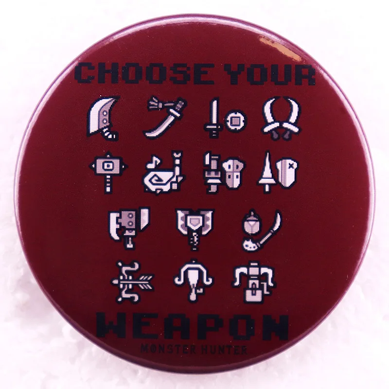 Monster Hunter Choose Your Weapon Button Badge Game Icon Pinback Brooch Pins Gamer Jewelry Gift