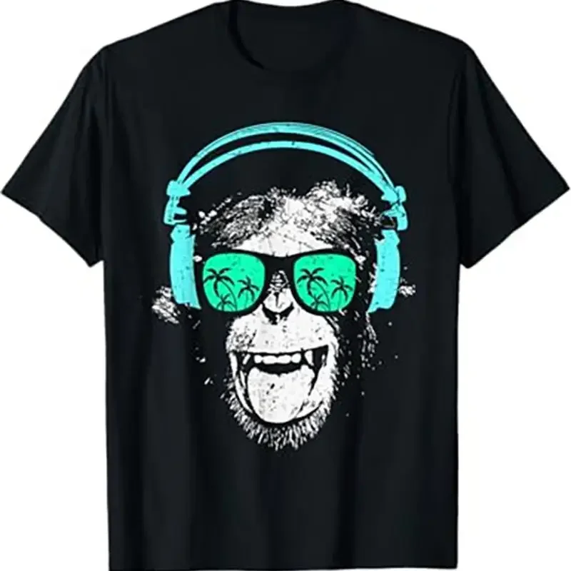 Monkey DJ with headphones and sunglasses gift idea T Shirt
